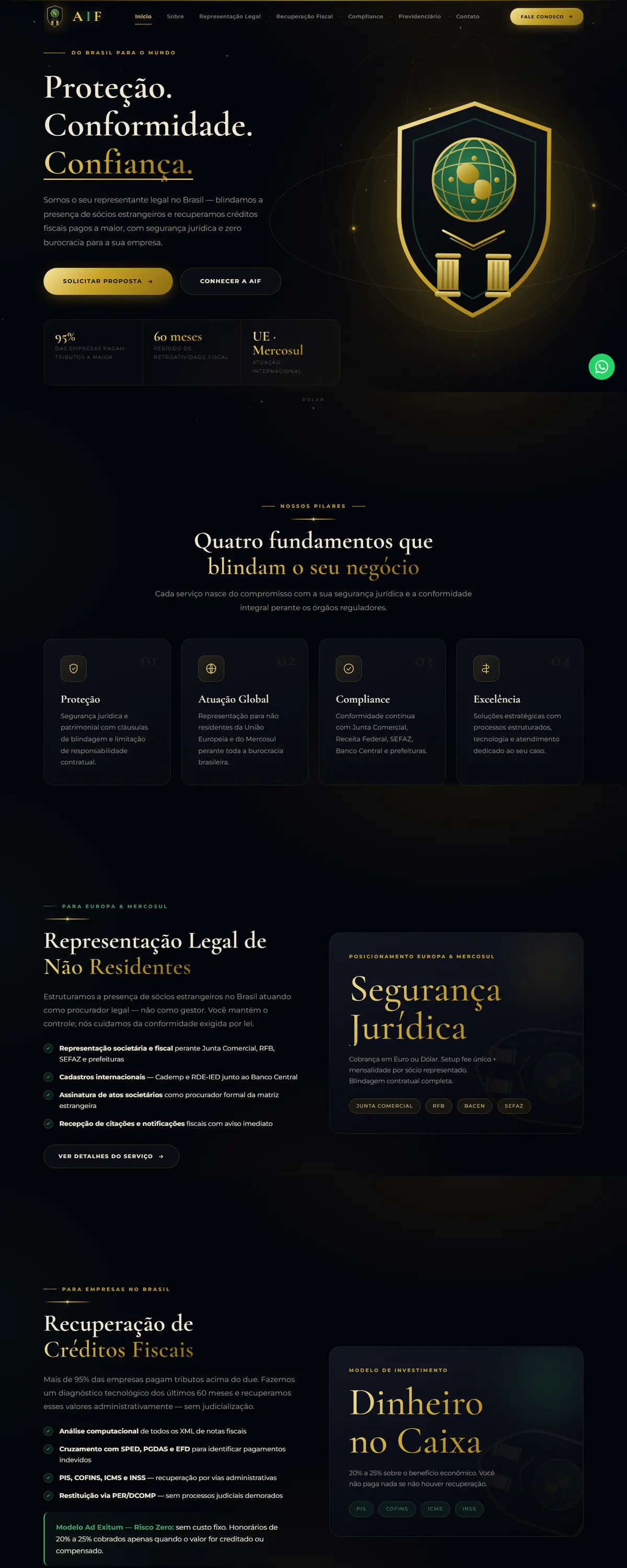 Site AIF rolando do hero até os serviços